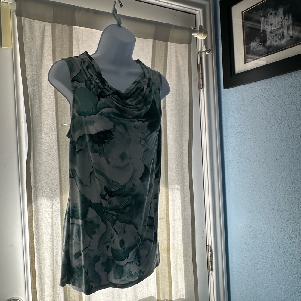 Ann Taylor Green Floral Cowl Neck Blouse